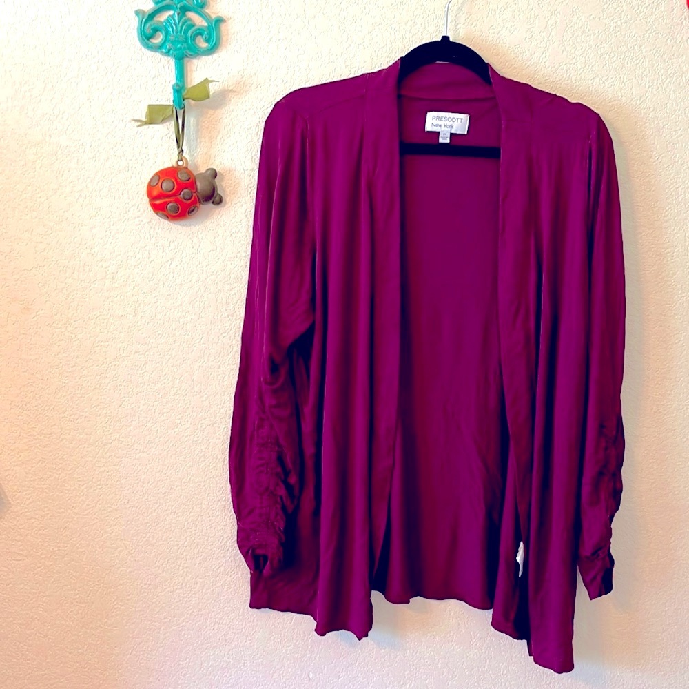 Super Soft Open-Front Cardigan with Rouched Sleeves